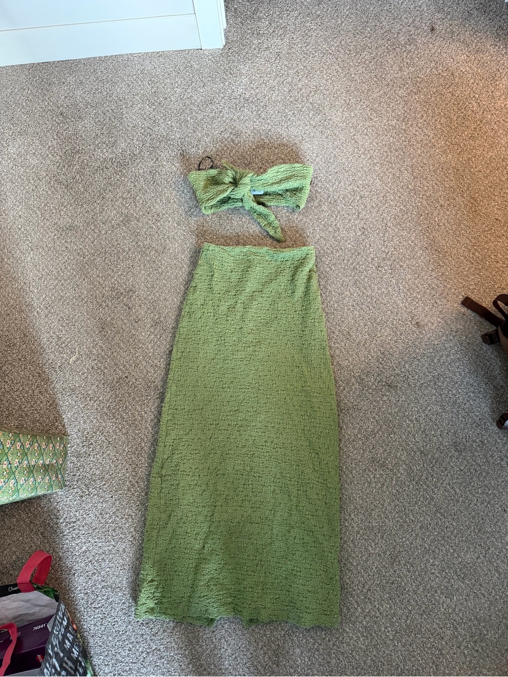 Princess Polly Light Green Textured Maxi Tube Dress with Bow Top